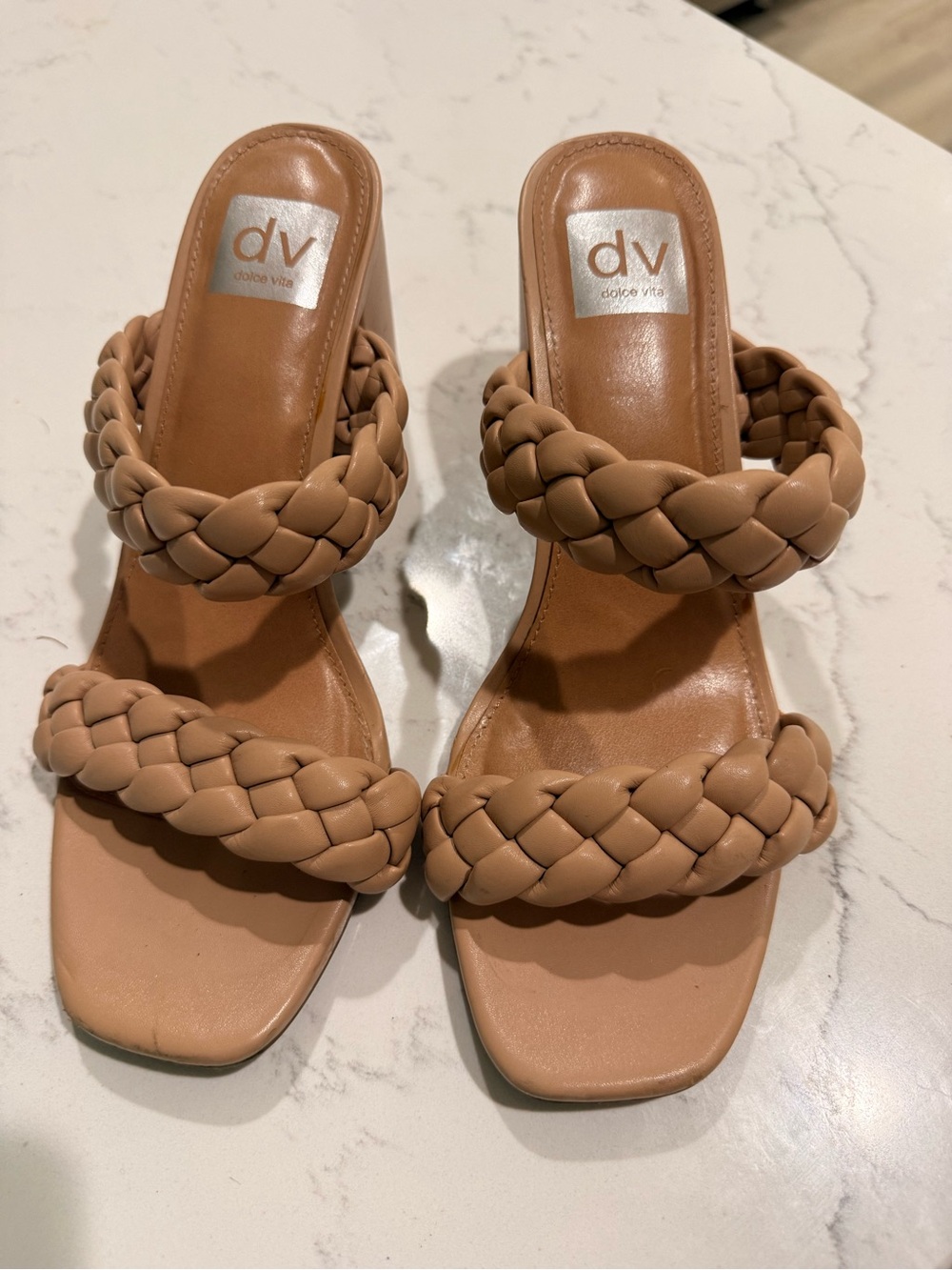 DV by Dolce Vita Braided Tan Double-Strap Block Heel Sandals